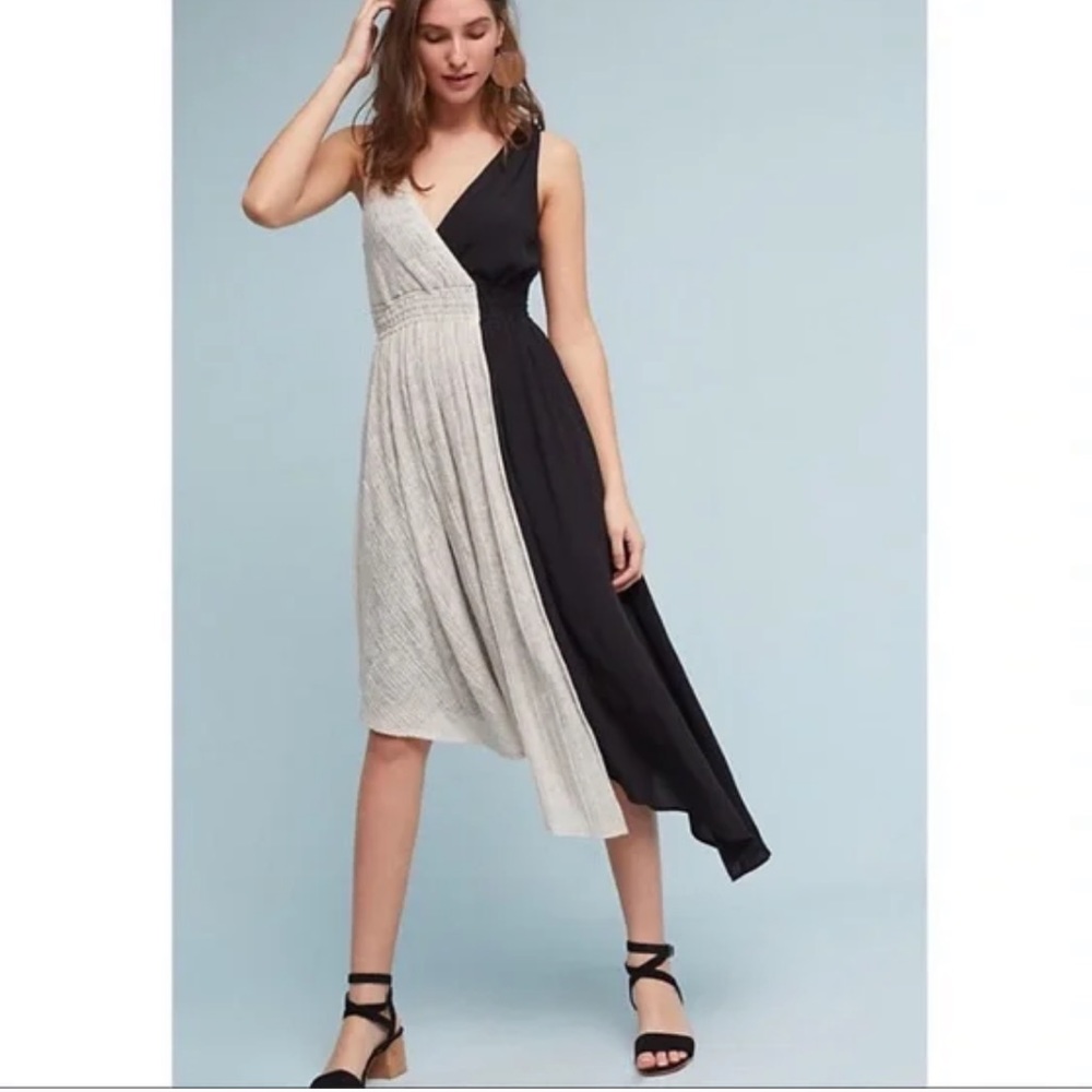 Maeve Elisabel two tone sleeveless asymmetric hem midi dress small 🖤🤍